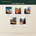 Utah Mighty Five unframed posters shown together: Arches, Bryce Canyon, Canyonlands, Capitol Reef, Zion
